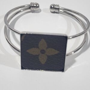 Louis Vuitton Monogram Canvas Square Silver Cuff Bracelet Unisex